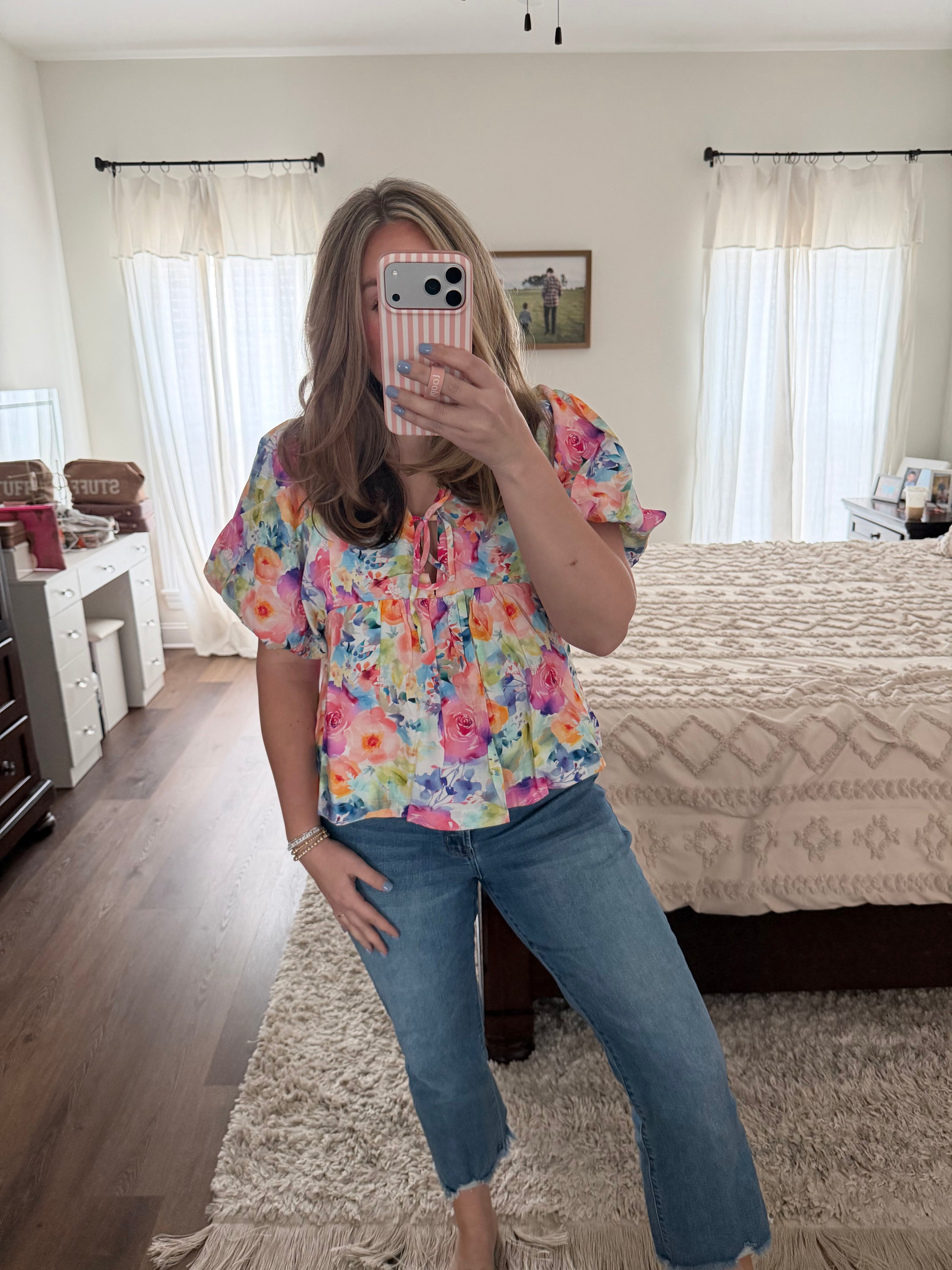Floral Balloon Sleeve Top